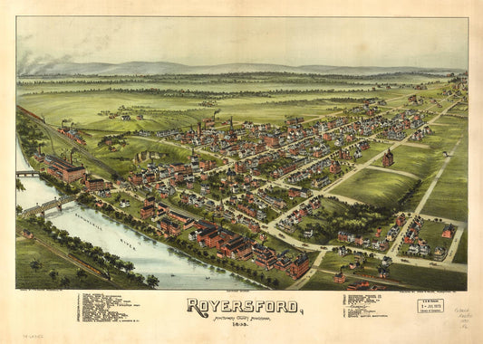 Royersford, Montgomery County, Pennsylvania 18[9]3. (1893) – Historic Bird’s-Eye View Panorama Print