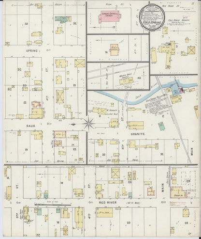 Sanborn Fire Insurance Map from Cold Spring, Stearns County, Minnesota (1895), Sheet #0001 - Historic Sanborn Fire Insurance Map Print, vintage old map wall art, antique decor, genealogy gift, Minnesota Minnesota map