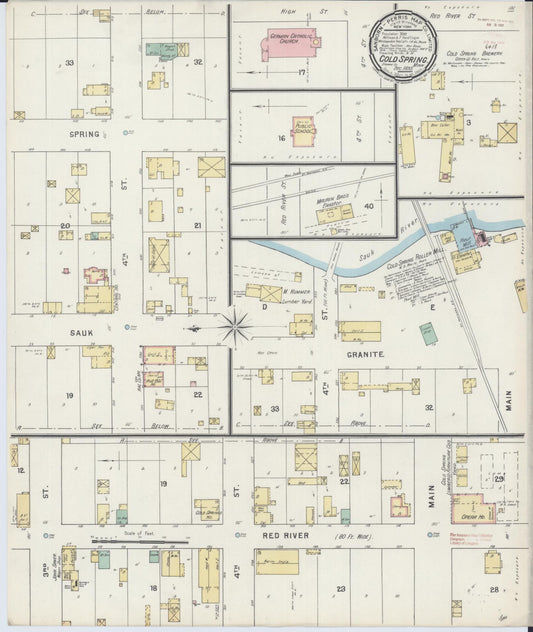 Sanborn Fire Insurance Map from Cold Spring, Stearns County, Minnesota (1895), Sheet #0001 - Historic Sanborn Fire Insurance Map Print, vintage old map wall art, antique decor, genealogy gift, Minnesota Minnesota map
