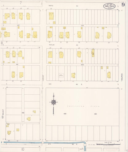 Sanborn Fire Insurance Map from Twin Falls, Twin Falls County, Idaho (1922), Sheet #0009 - Complete Map Set gallery image, historic Sanborn map, vintage wall art, Falls Idaho