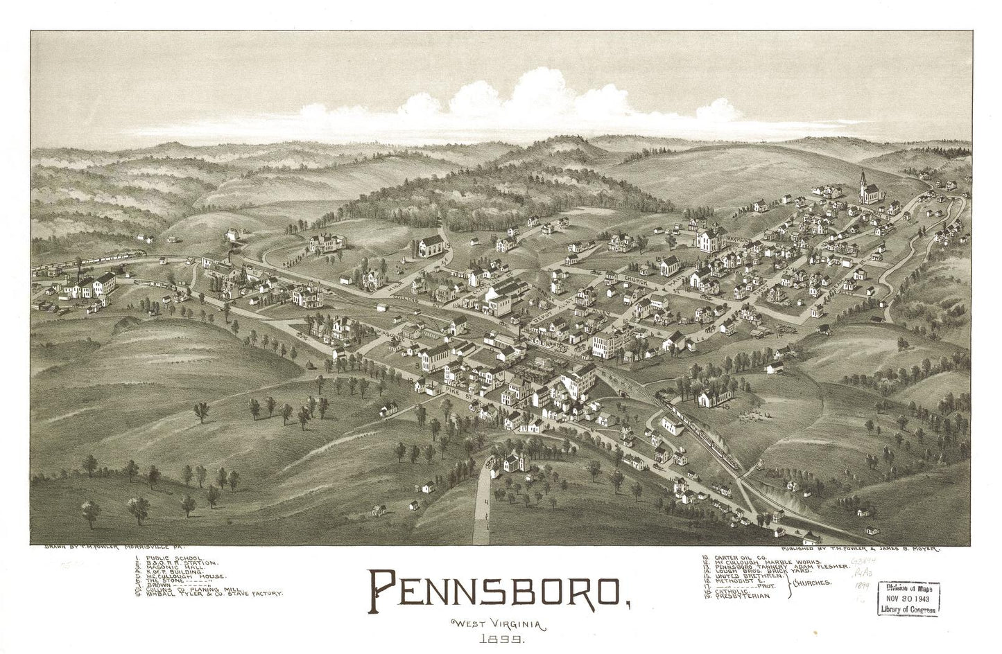 Pennsboro, West Virginia 1899. (1899) – Historic Bird’s-Eye View Panorama Print