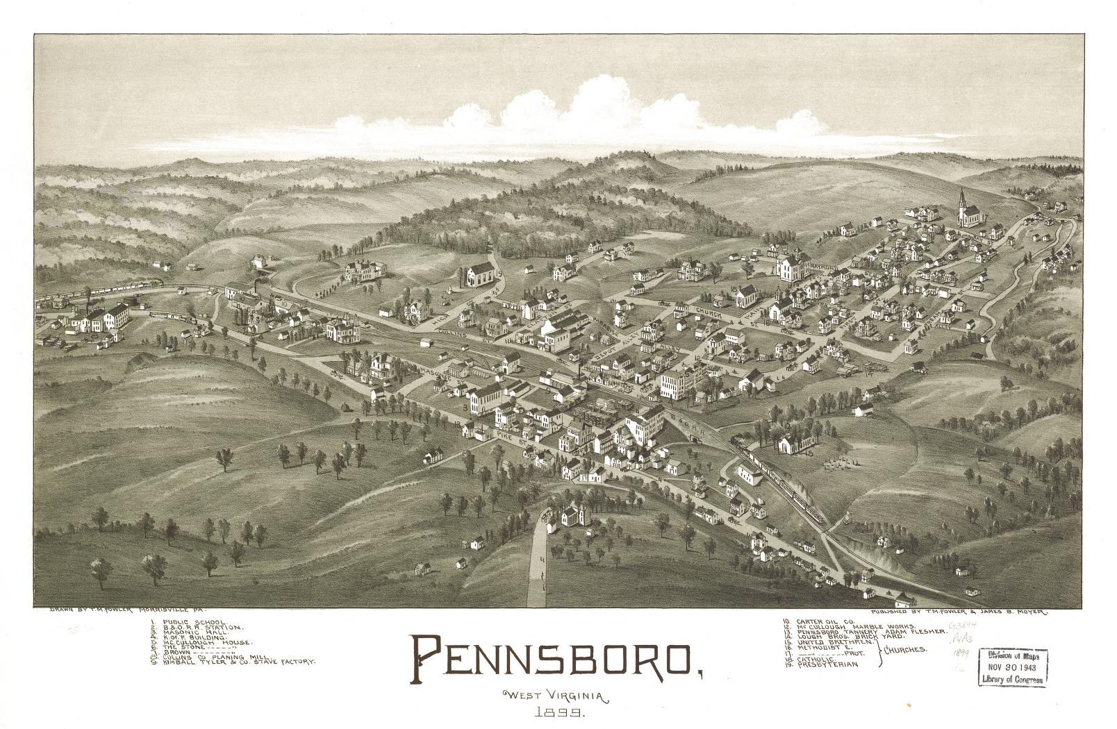 Pennsboro, West Virginia 1899. (1899) – Historic Bird’s-Eye View Panorama Print