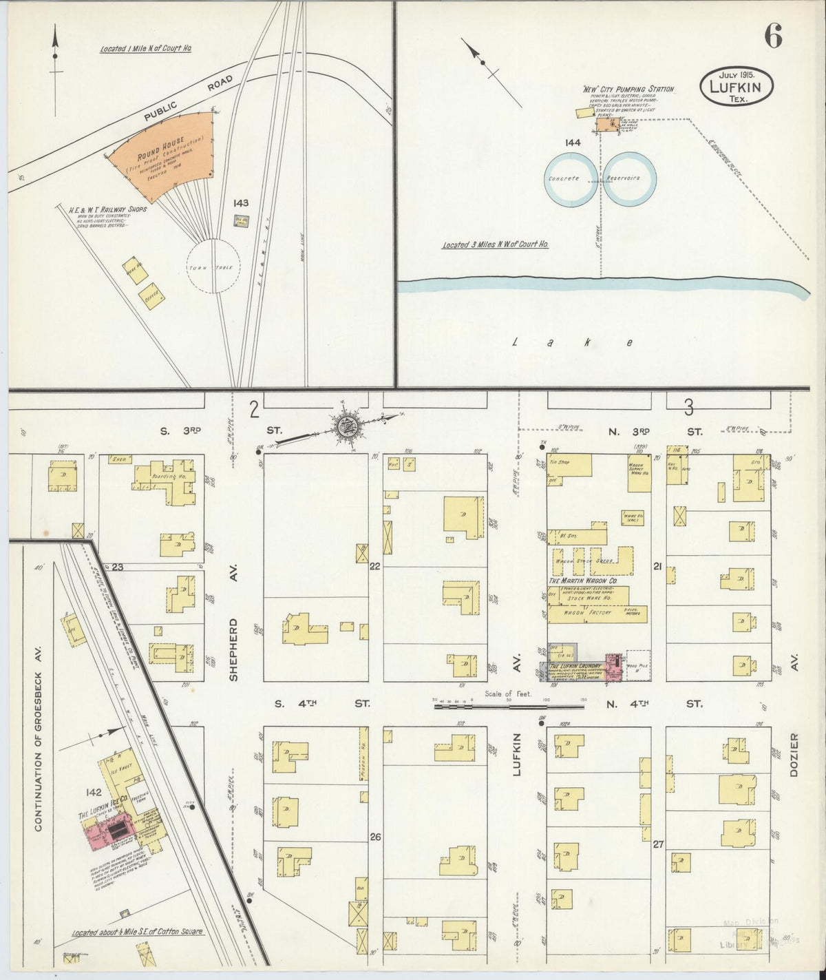 Sanborn Fire Insurance Map from Lufkin, Angelina County, Texas (1915), Sheet #0006 - Complete Map Set gallery image, historic Sanborn map, vintage wall art, Texas Texas
