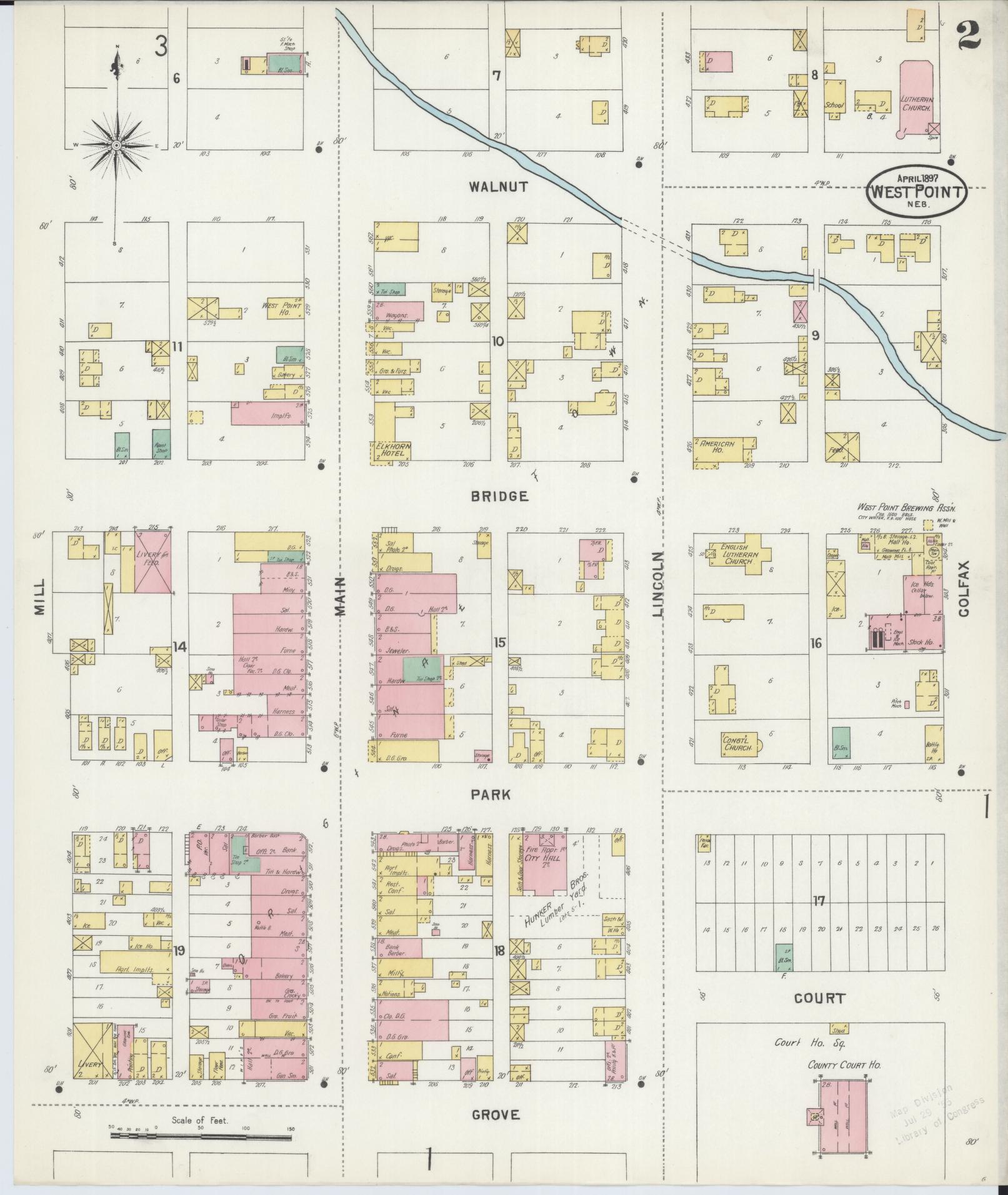 Sanborn Fire Insurance Map from West Point, Cuming County, Nebraska (1897), Sheet #0002 - Historic Sanborn Fire Insurance Map Print, vintage old map wall art, antique decor, genealogy gift, Nebraska Nebraska map