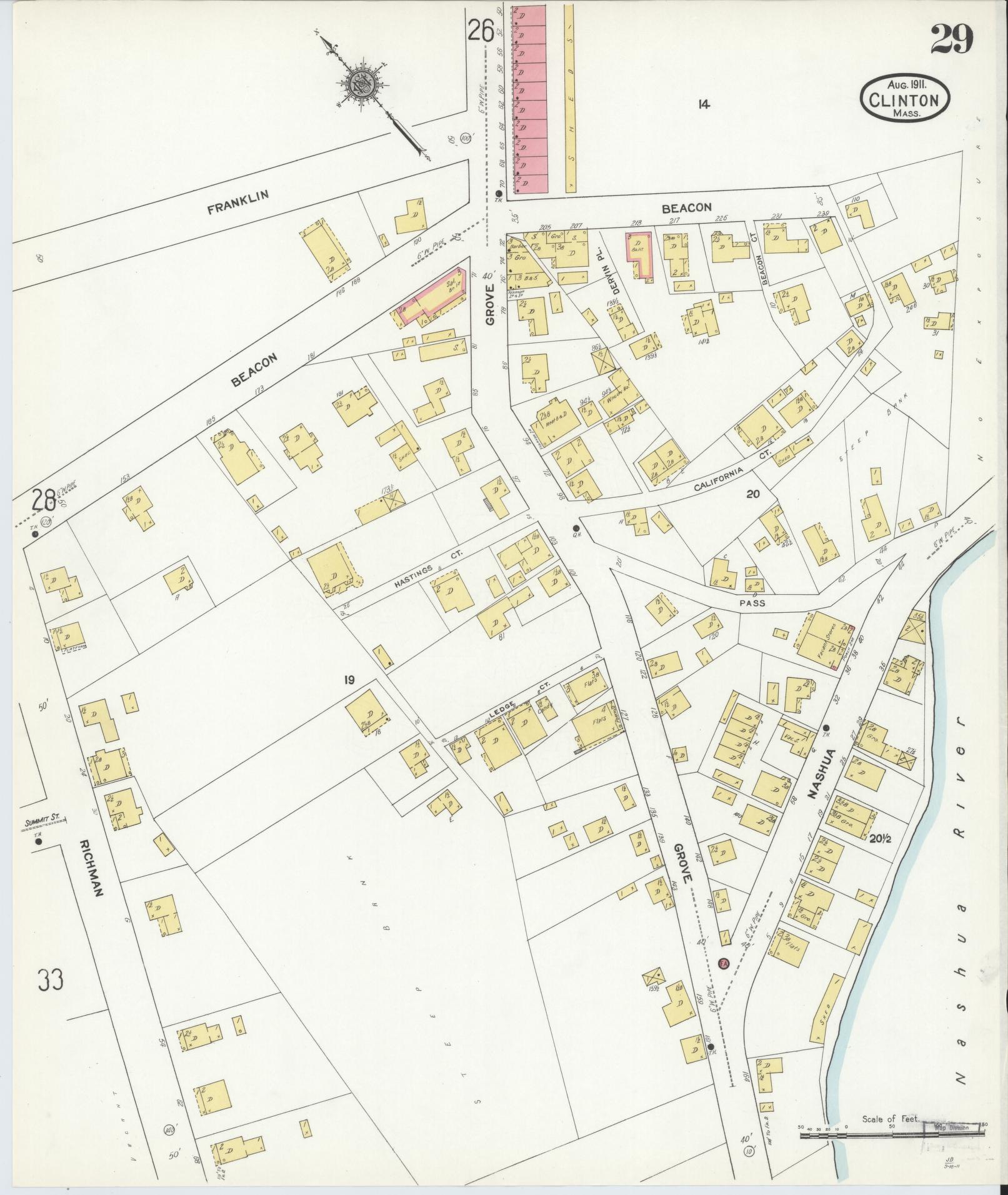 Sanborn Fire Insurance Map from Clinton, Worcester County, Massachusetts (1911), Sheet #0029 - Historic Sanborn Fire Insurance Map Print, vintage old map wall art, antique decor, genealogy gift, Massachusetts Massachusetts map