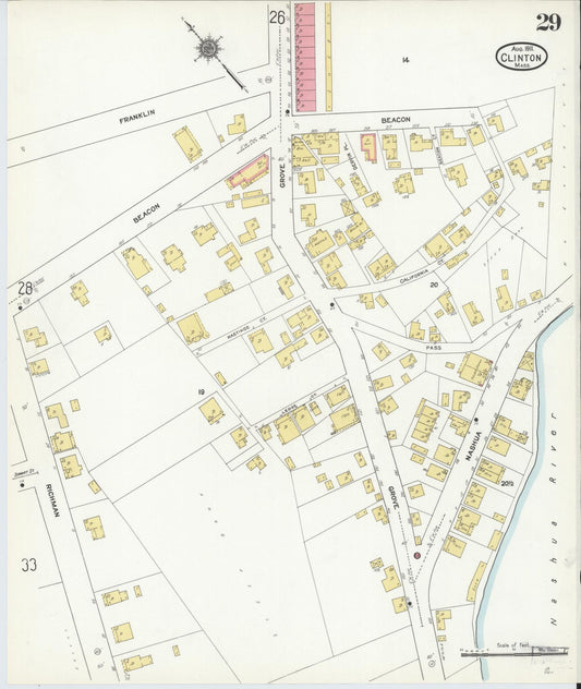Sanborn Fire Insurance Map from Clinton, Worcester County, Massachusetts (1911), Sheet #0029 - Historic Sanborn Fire Insurance Map Print, vintage old map wall art, antique decor, genealogy gift, Massachusetts Massachusetts map