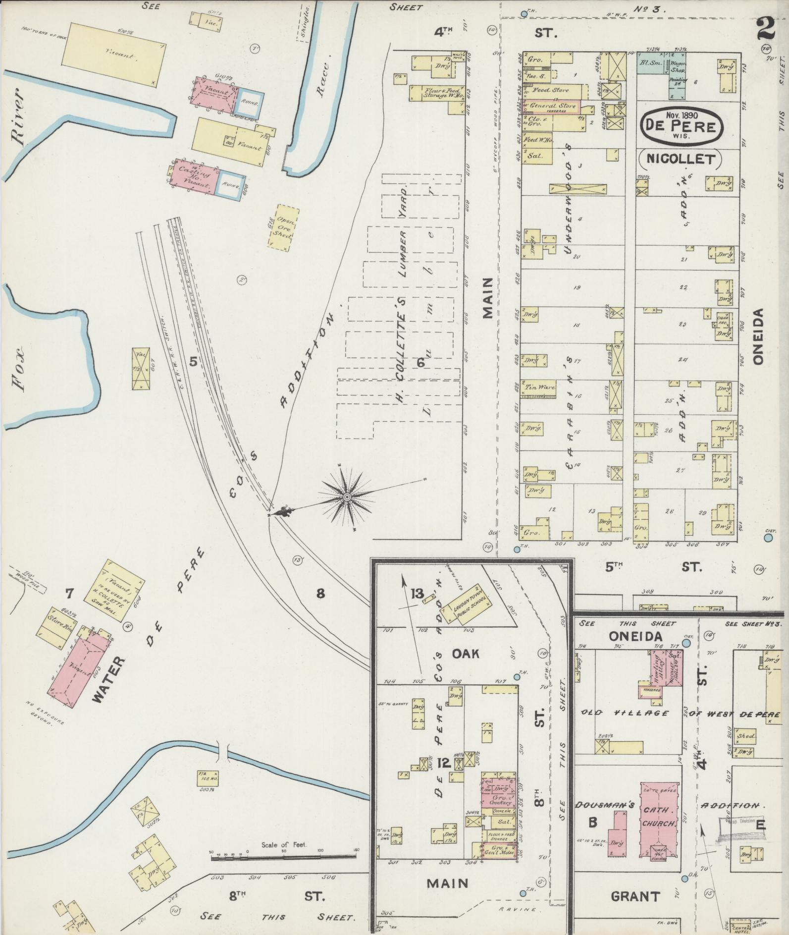Sanborn Fire Insurance Map from De Pere, Brown County, Wisconsin (1890), Sheet #0002 - Complete Map Set gallery image, historic Sanborn map, vintage wall art, Wisconsin Wisconsin