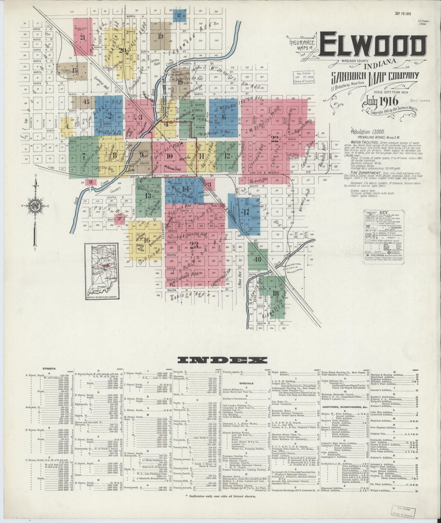 Sanborn Fire Insurance Map from Elwood, Madison County, Indiana (1916), Sheet #0001 - Complete Map Set gallery image, historic Sanborn map, vintage wall art, Indiana Indiana