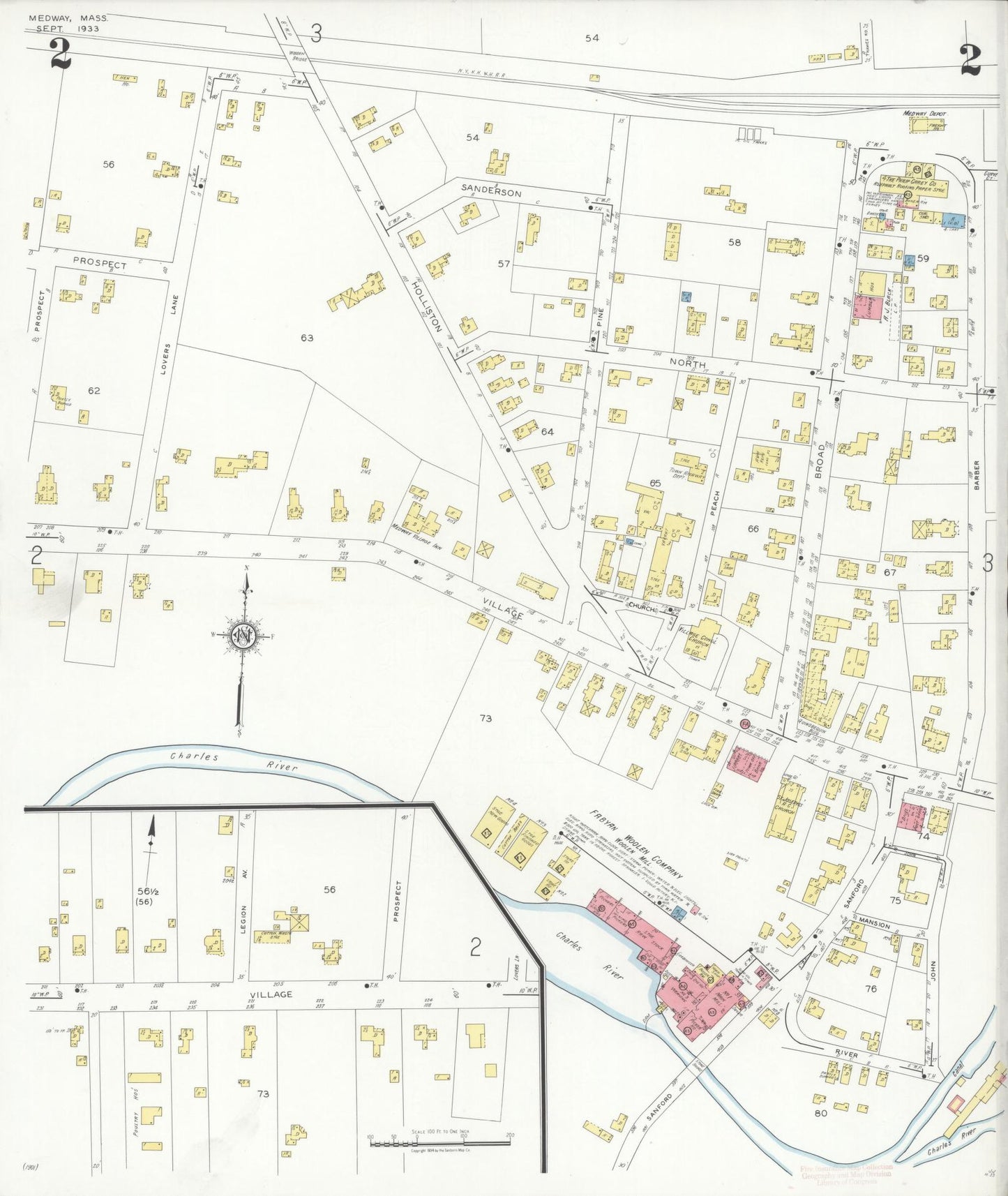 Sanborn Fire Insurance Map from Medway, Norfolk County, Massachusetts (1933), Sheet #0002 - Complete Map Set gallery image, historic Sanborn map, vintage wall art, Massachusetts Massachusetts