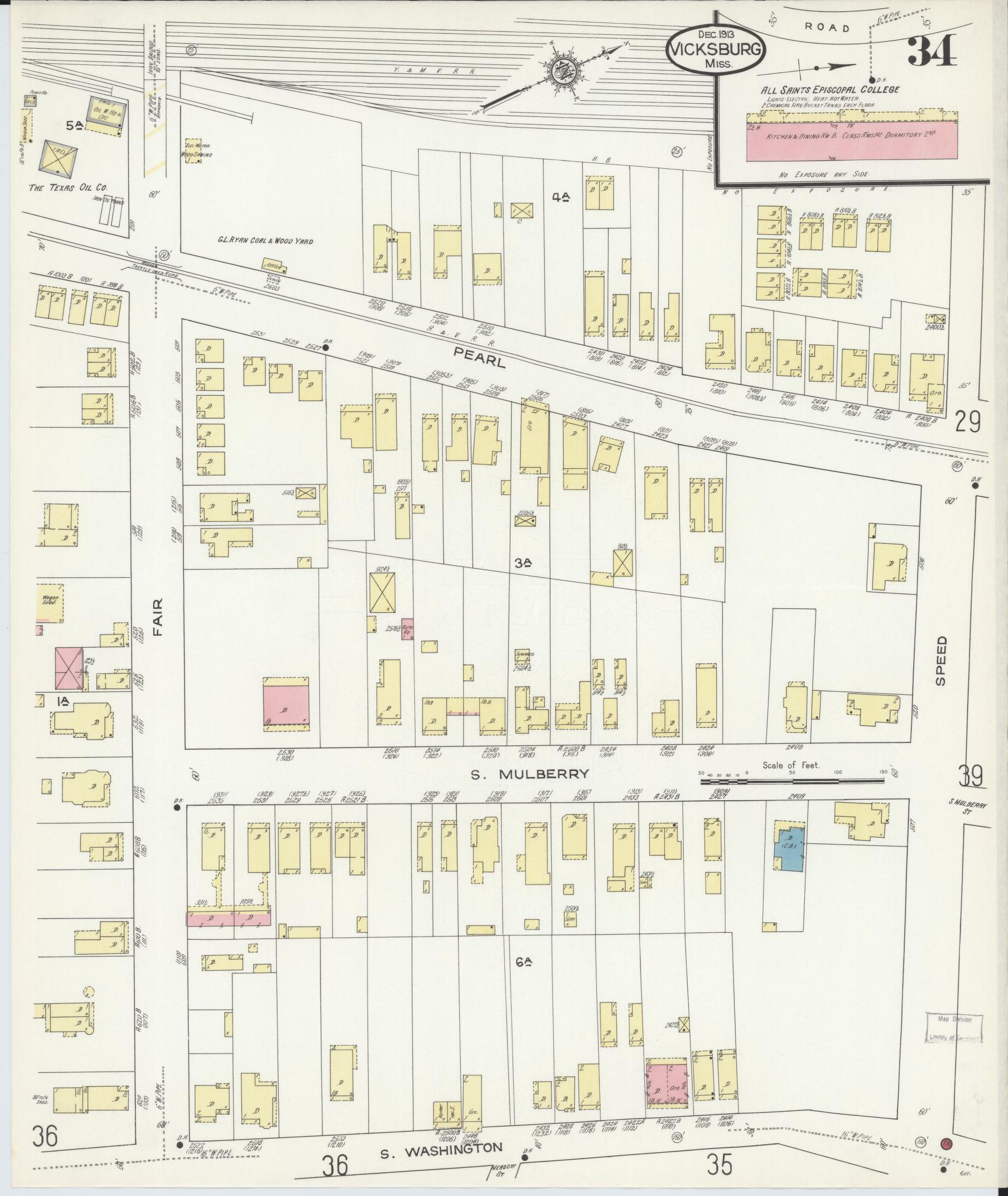 Sanborn Fire Insurance Map from Vicksburg, Warren County, Mississippi (1913), Sheet #0034 - Complete Map Set gallery image, historic Sanborn map, vintage wall art, Mississippi Mississippi