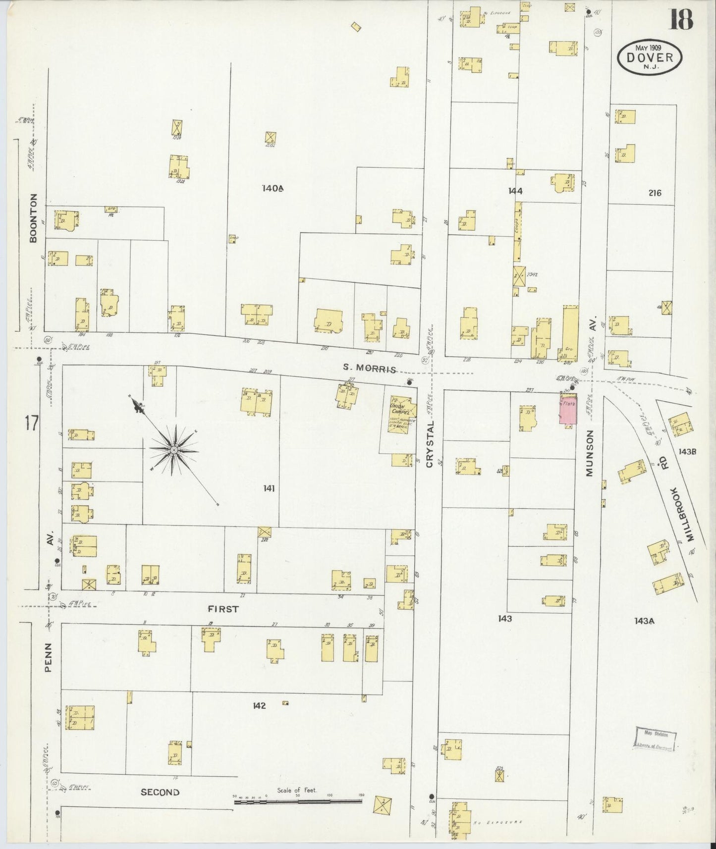 Sanborn Fire Insurance Map from Dover, Morris County, New Jersey (1909), Sheet #0018 - Complete Map Set gallery image, historic Sanborn map, vintage wall art, New Jersey New Jersey