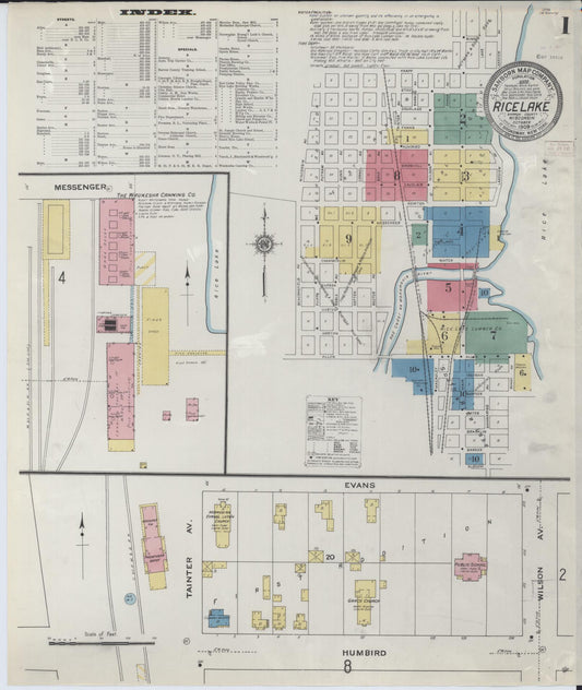 Sanborn Fire Insurance Map from Rice Lake, Barron County, Wisconsin (1909), Sheet #0001 - Historic Sanborn Fire Insurance Map Print, vintage old map wall art, antique decor, genealogy gift, Wisconsin Wisconsin map