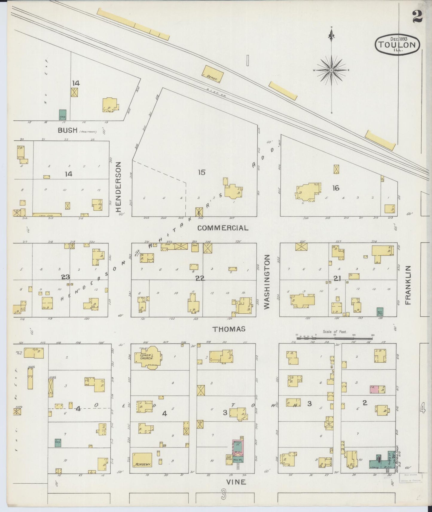 Sanborn Fire Insurance Map from Toulon, Stark County, Illinois (1893), Sheet #0002 - Complete Map Set gallery image, historic Sanborn map, vintage wall art, Illinois Illinois