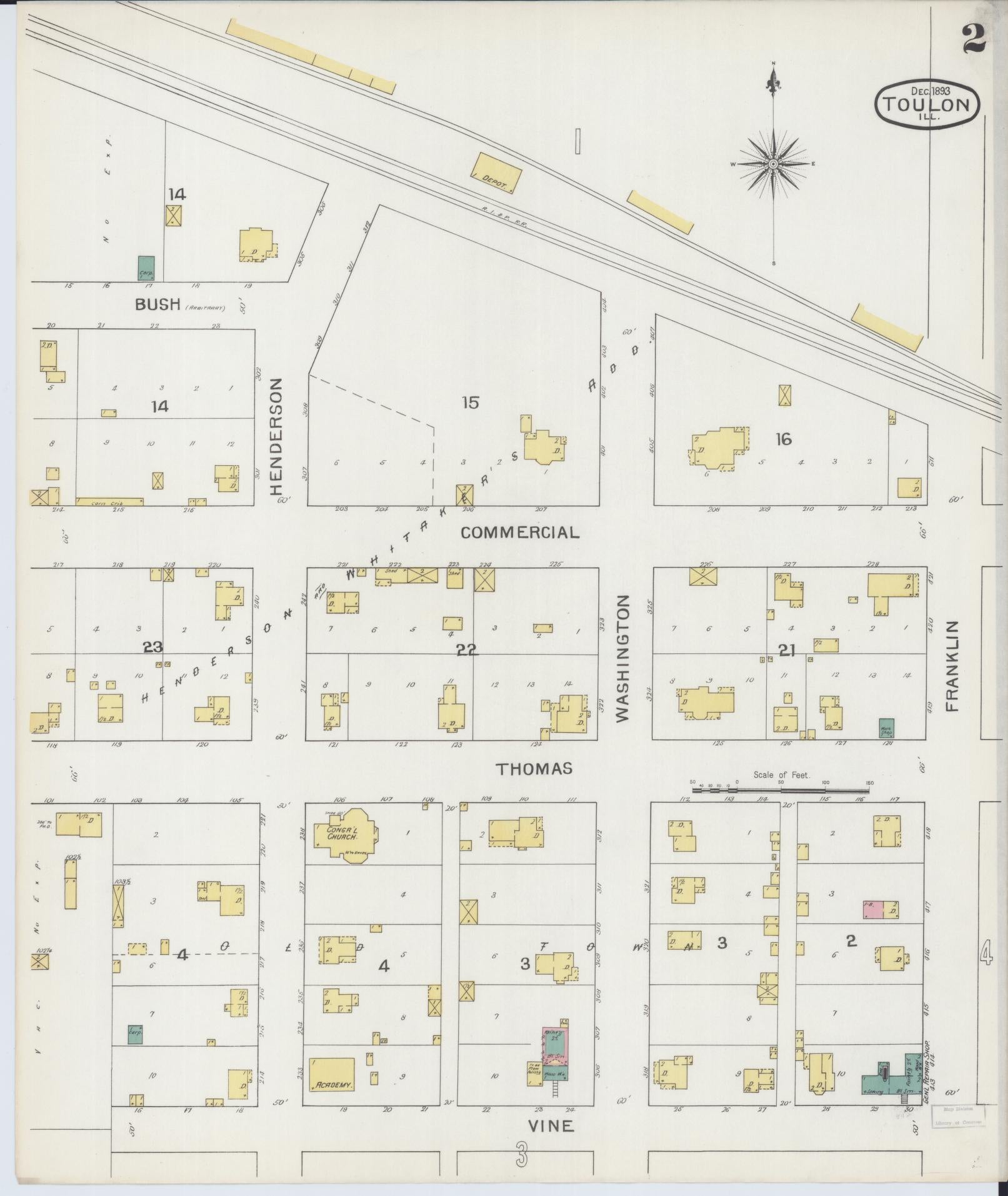 Sanborn Fire Insurance Map from Toulon, Stark County, Illinois (1893), Sheet #0002 - Complete Map Set gallery image, historic Sanborn map, vintage wall art, Illinois Illinois