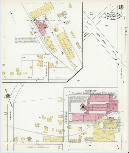 Sanborn Fire Insurance Map from Rocky Mount, Edgecombe And Nash Counties, North Carolina (1917), Sheet #0016 - Complete Map Set gallery image, historic Sanborn map, vintage wall art, North Carolina North Carolina