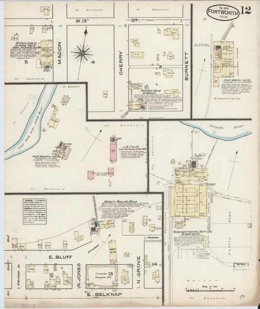 Sanborn Fire Insurance Map from Fort Worth, Tarrant County, Texas (1885), Sheet #0012 - Historic Sanborn Fire Insurance Map Print, vintage old map wall art, antique decor, genealogy gift, Texas Texas map