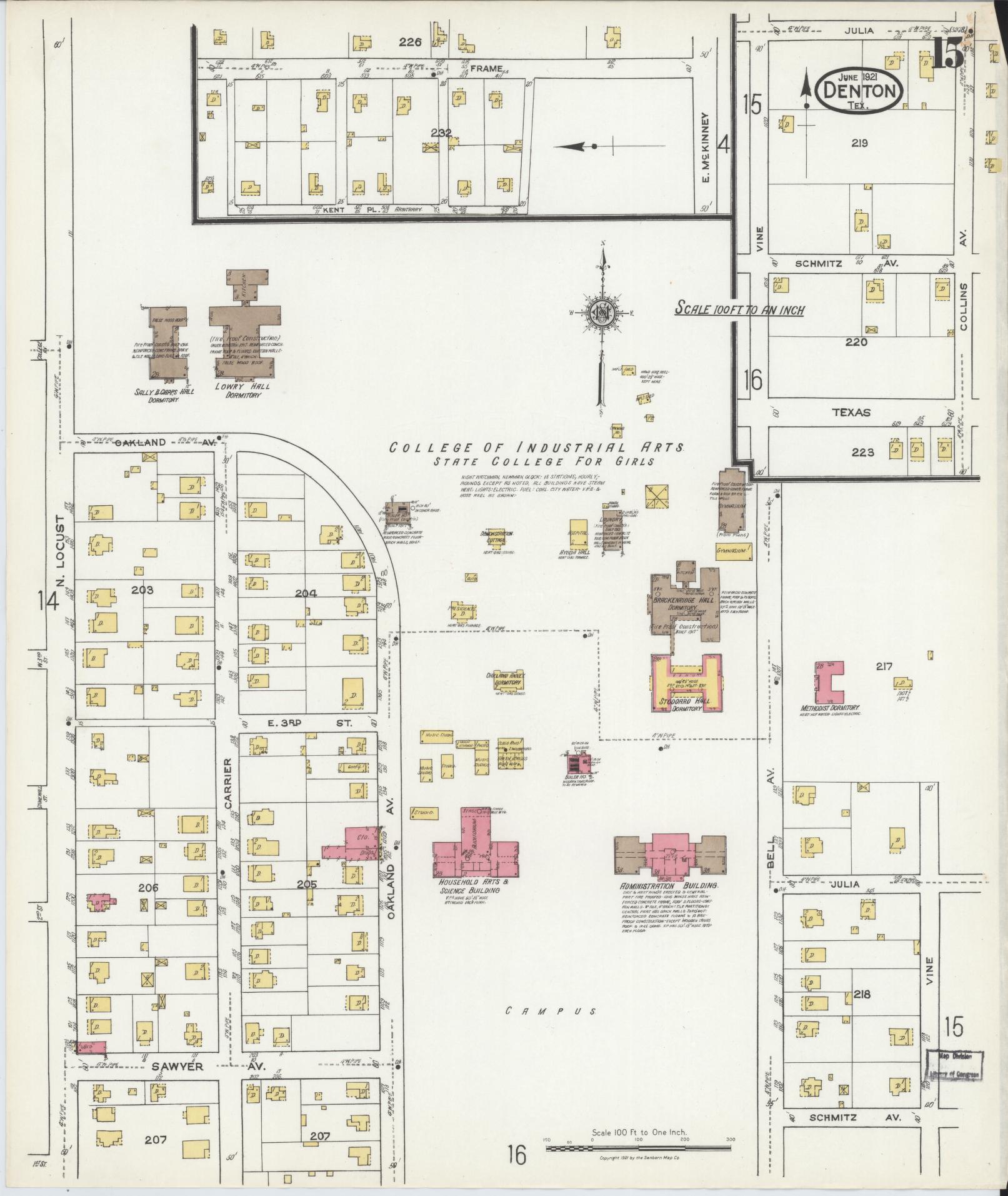 Sanborn Fire Insurance Map from Denton, Denton County, Texas (1921), Sheet #0015 - Complete Map Set gallery image, historic Sanborn map, vintage wall art, Texas Texas