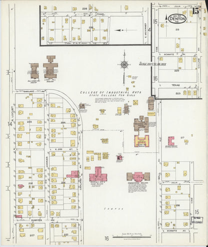Sanborn Fire Insurance Map from Denton, Denton County, Texas (1921), Sheet #0015 - Complete Map Set gallery image, historic Sanborn map, vintage wall art, Texas Texas