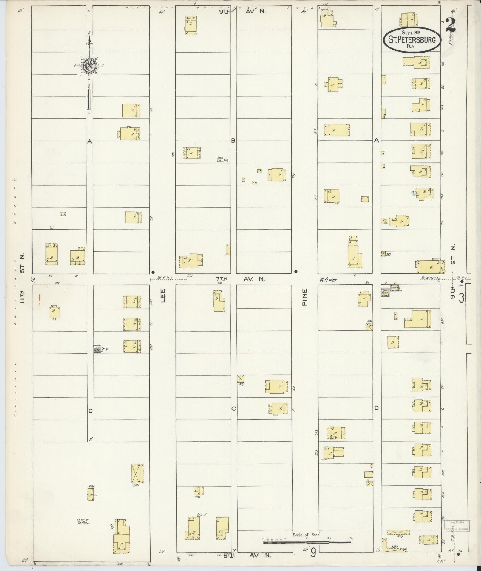 Sanborn Fire Insurance Map from Saint Petersburg, Pinellas County, Florida (1913), Sheet #0002 - Complete Map Set gallery image, historic Sanborn map, vintage wall art, Florida Florida