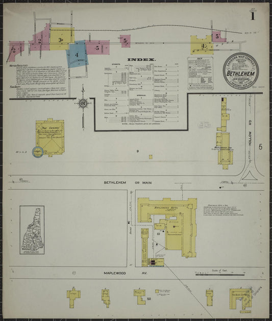 Sanborn Fire Insurance Map from Bethlehem, Grafton County, New Hampshire (1912), Sheet #0001 - Complete Map Set gallery image, historic Sanborn map, vintage wall art, New Hampshire New Hampshire