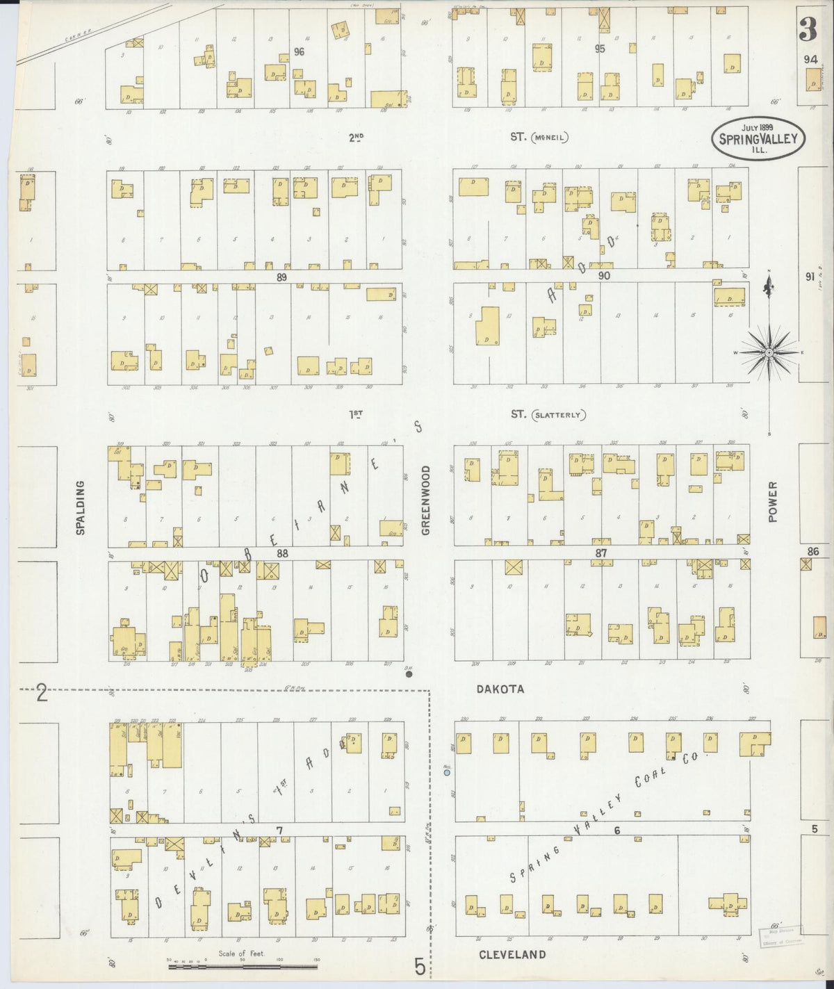 Sanborn Fire Insurance Map from Spring Valley, Bureau County, Illinois (1899), Sheet #0003 - Historic Sanborn Fire Insurance Map Print, vintage old map wall art, antique decor, genealogy gift, Illinois Illinois map