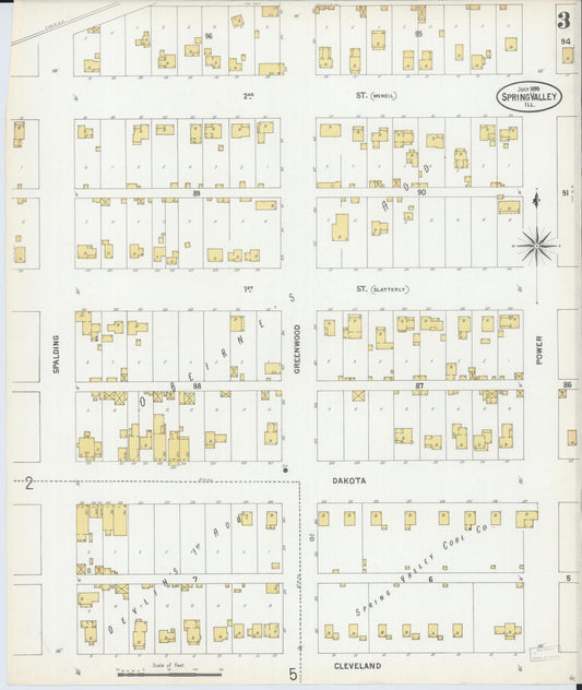 Sanborn Fire Insurance Map from Spring Valley, Bureau County, Illinois (1899), Sheet #0003 - Historic Sanborn Fire Insurance Map Print, vintage old map wall art, antique decor, genealogy gift, Illinois Illinois map