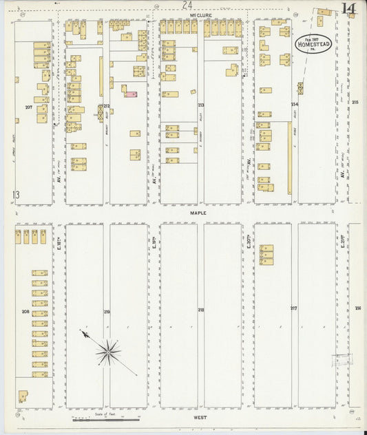 Sanborn Fire Insurance Map from Homestead, Allegheny County, Pennsylvania (1907), Sheet #0014 - Historic Sanborn Fire Insurance Map Print, vintage old map wall art, antique decor, genealogy gift, Pennsylvania Pennsylvania map