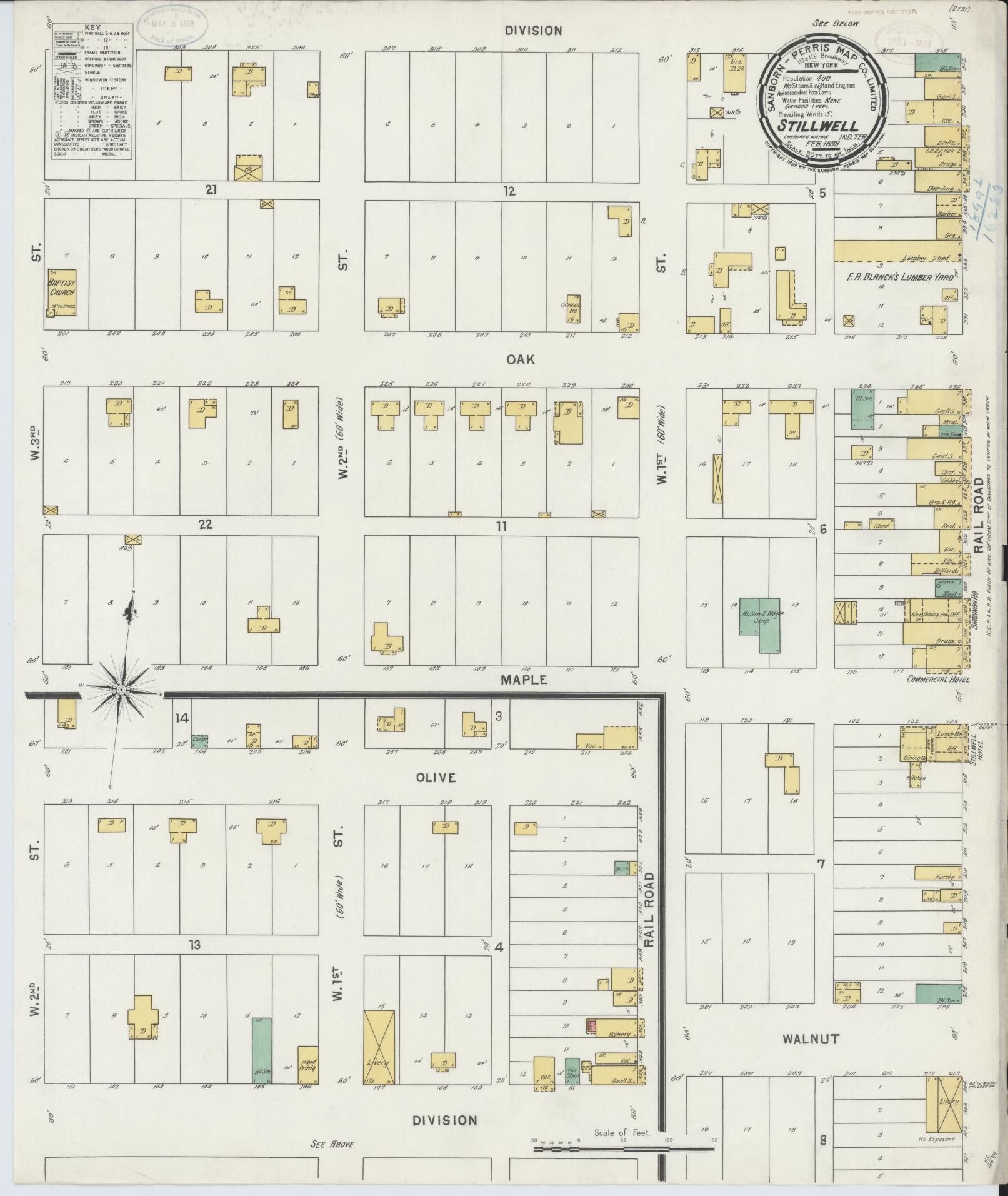 Sanborn Fire Insurance Map from Stillwell, Adair County, Oklahoma (1899), Sheet #0001 - Historic Sanborn Fire Insurance Map Print, vintage old map wall art, antique decor, genealogy gift, Oklahoma Oklahoma map