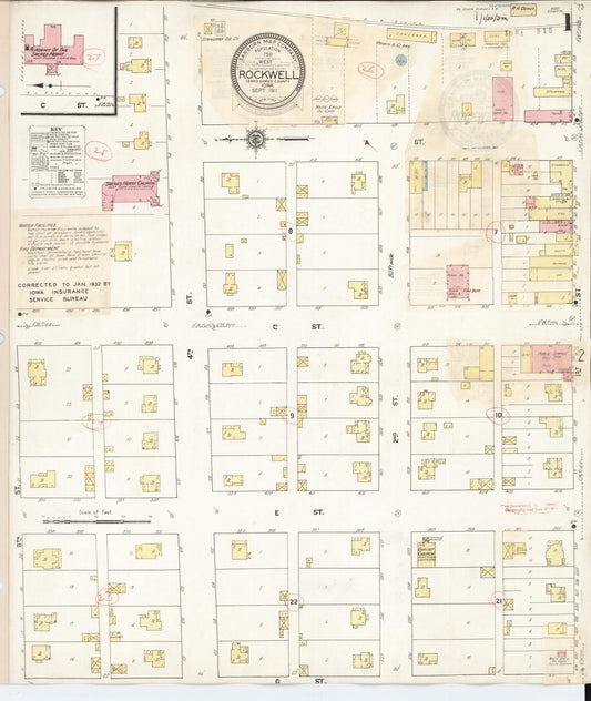 Sanborn Fire Insurance Map from Rockwell, Cerro Gordo County, Iowa (1932), Sheet #0001 - Historic Sanborn Fire Insurance Map Print, vintage old map wall art