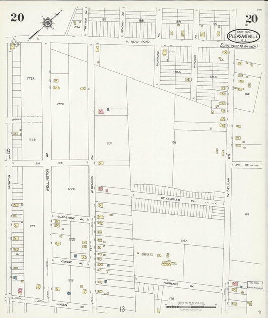 Sanborn Fire Insurance Map from Pleasantville, Atlantic County, New Jersey (1924), Sheet #0020 - Historic Sanborn Fire Insurance Map Print, vintage old map wall art, antique decor, genealogy gift, New Jersey New Jersey map