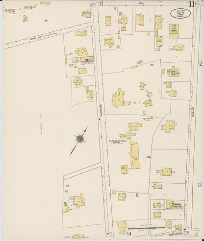 Sanborn Fire Insurance Map from Hilo, Hawaii County, Hawaii (1921), Sheet #0011 - Historic Sanborn Fire Insurance Map Print, vintage old map wall art
