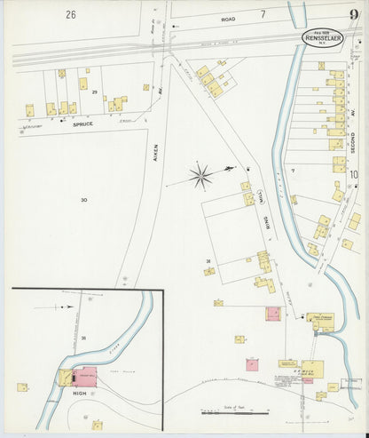Sanborn Fire Insurance Map from Rensselaer, Rensselaer County, New York (1909), Sheet #0009 - Historic Sanborn Fire Insurance Map Print, vintage old map wall art, antique decor, genealogy gift, New York New York map