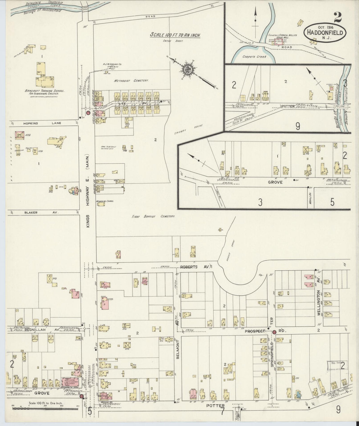 Sanborn Fire Insurance Map from Haddonfield, Camden County, New Jersey (1914), Sheet #0002 - Complete Map Set gallery image, historic Sanborn map, vintage wall art, New Jersey New Jersey