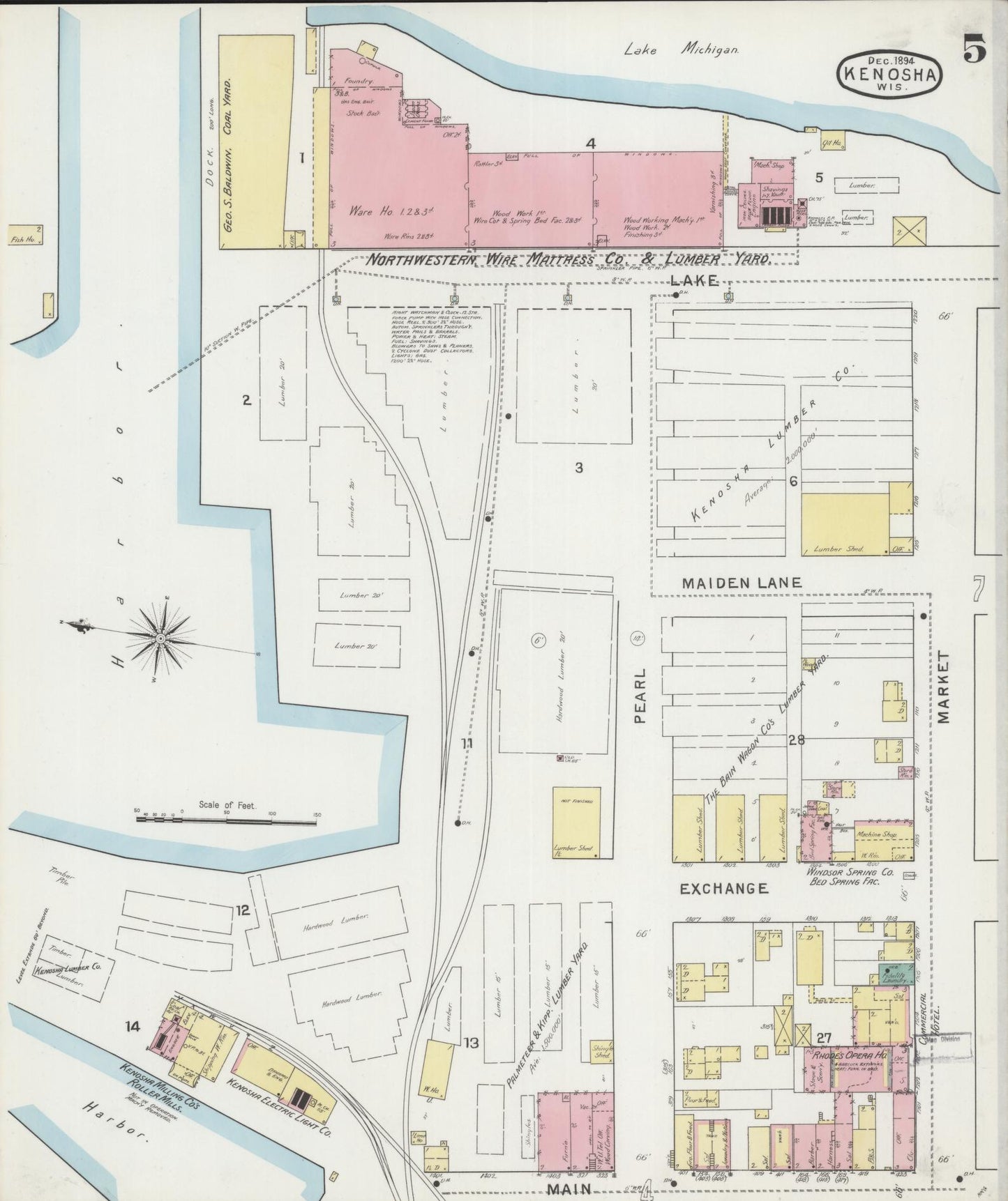 Sanborn Fire Insurance Map from Kenosha, Kenosha County, Wisconsin (1894), Sheet #0005 - Complete Map Set gallery image, historic Sanborn map, vintage wall art, Wisconsin Wisconsin
