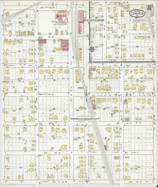 Sanborn Fire Insurance Map from Cordele, Crisp County, Georgia (1918), Sheet #0008 - Historic Sanborn Fire Insurance Map Print, vintage old map wall art, antique decor, genealogy gift, Georgia Georgia map