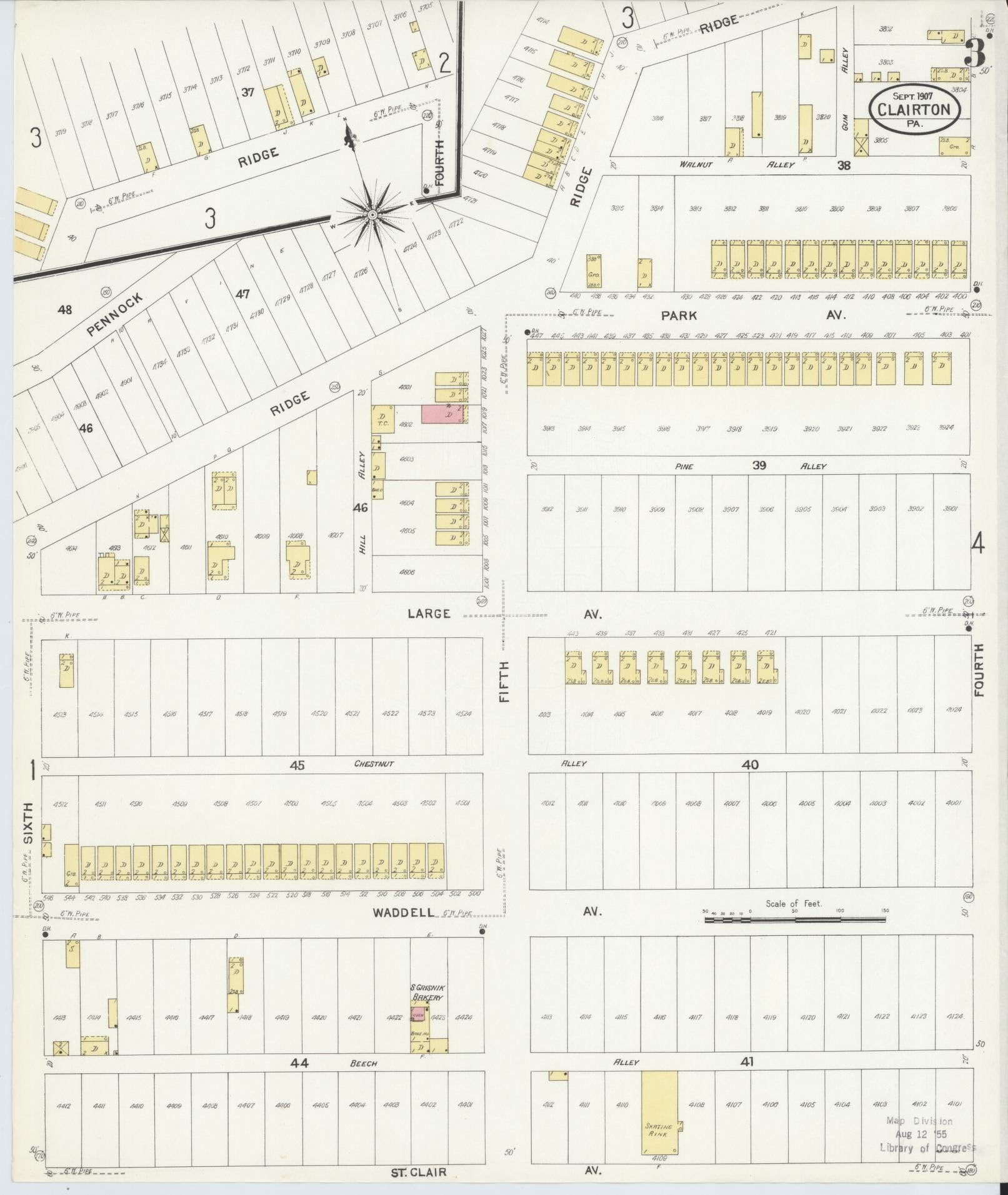 Sanborn Fire Insurance Map from Clairton, Allegheny County, Pennsylvania (1907), Sheet #0003 - Historic Sanborn Fire Insurance Map Print, vintage old map wall art, antique decor, genealogy gift, Pennsylvania Pennsylvania map