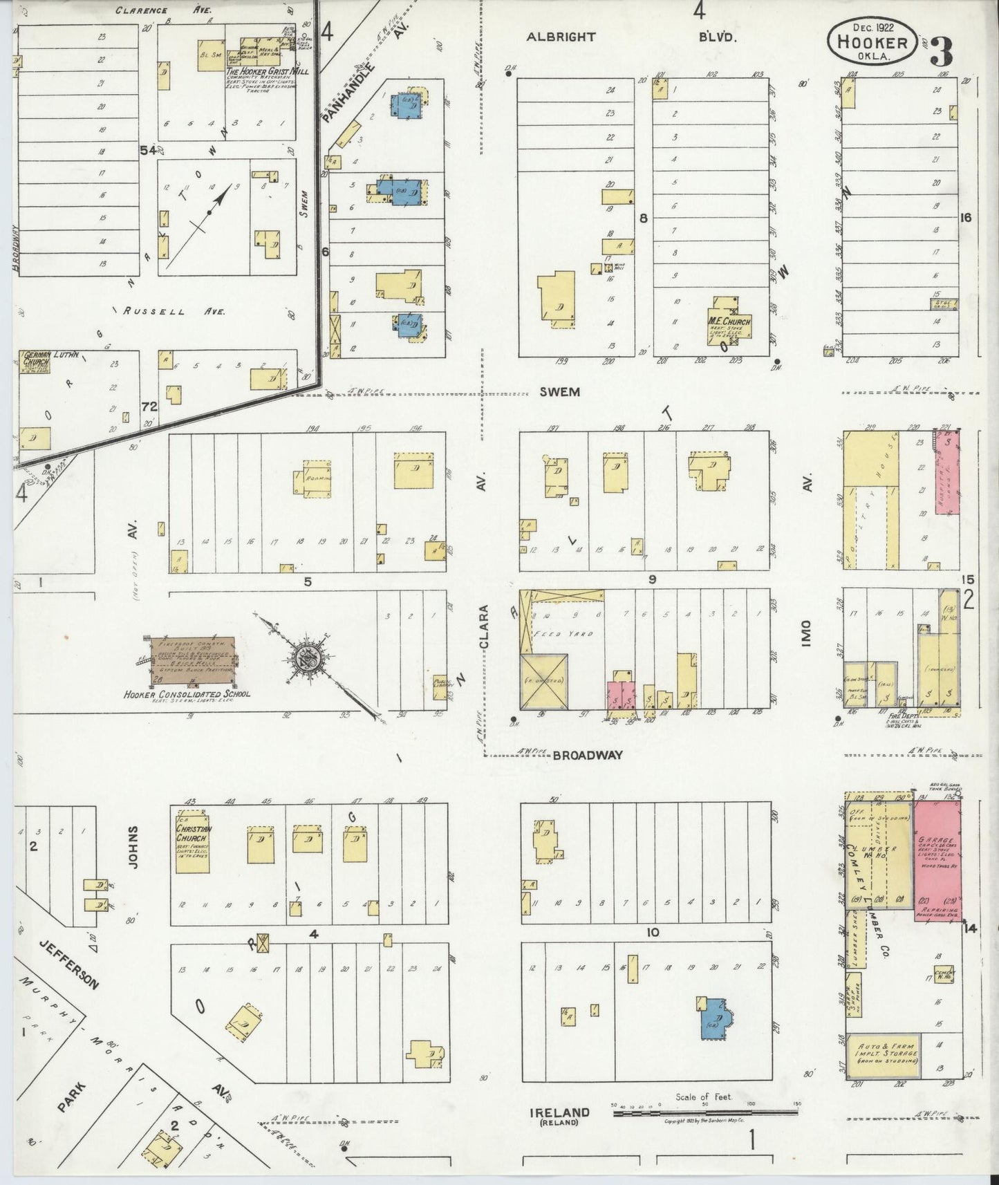 Sanborn Fire Insurance Map from Hooker, Texas County, Oklahoma (1922), Sheet #0003 - Complete Map Set gallery image, historic Sanborn map, vintage wall art, Oklahoma Oklahoma