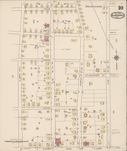 Sanborn Fire Insurance Map from Albemarle, Stanley County, North Carolina (1922), Sheet #0010 - Historic Sanborn Fire Insurance Map Print, vintage old map wall art, antique decor, genealogy gift, North Carolina North Carolina map