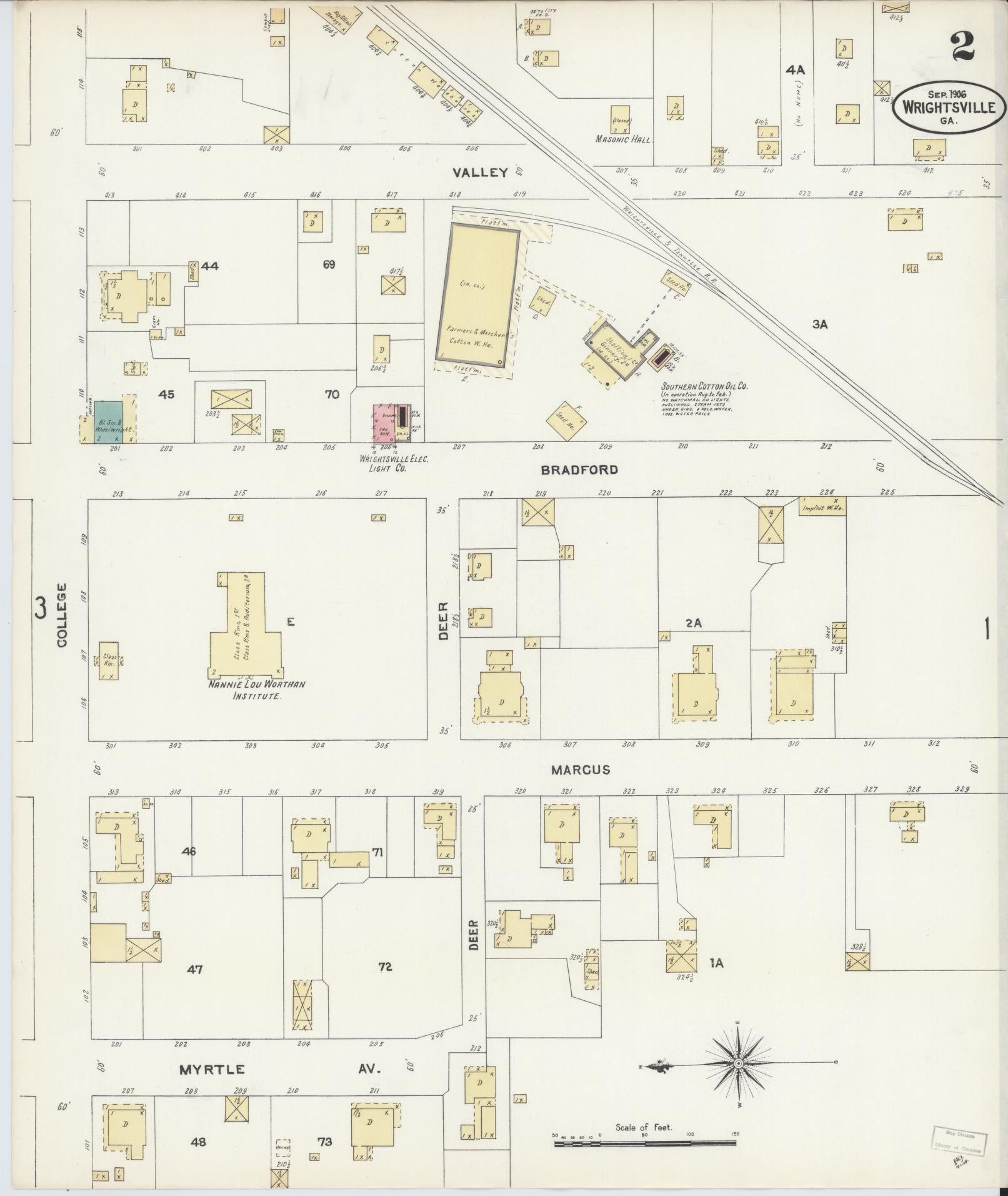 Sanborn Fire Insurance Map from Wrightsville, Johnson County, Georgia (1906), Sheet #0002 - Complete Map Set gallery image, historic Sanborn map, vintage wall art, Georgia Georgia