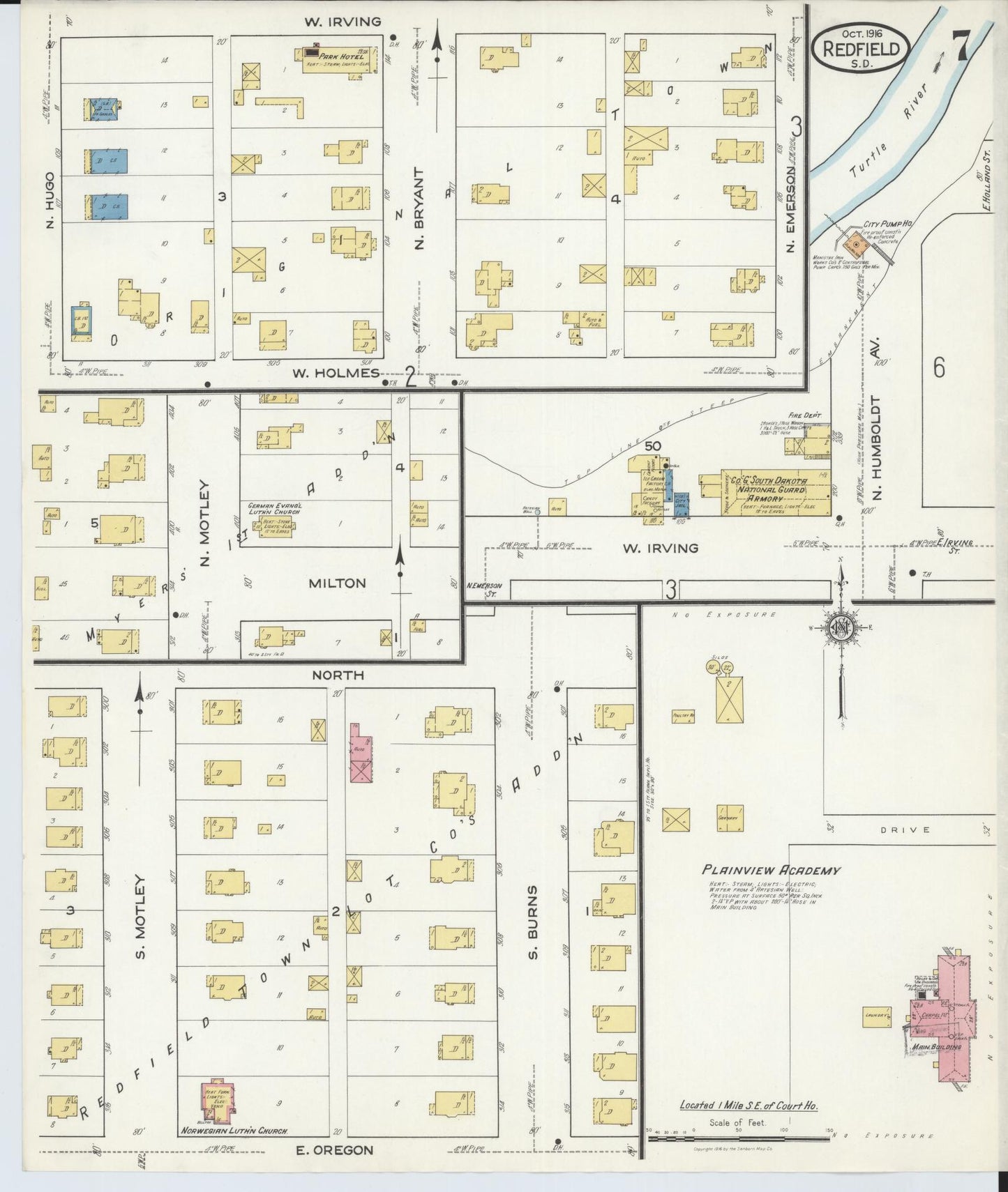 Sanborn Fire Insurance Map from Redfield, Spink County, South Dakota (1916), Sheet #0007 - Historic Sanborn Fire Insurance Map Print, vintage old map wall art, antique decor, genealogy gift, South Dakota South Dakota map