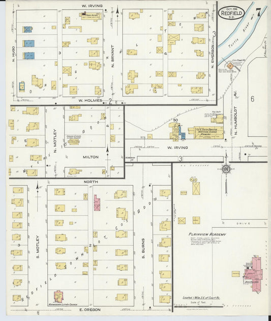 Sanborn Fire Insurance Map from Redfield, Spink County, South Dakota (1916), Sheet #0007 - Historic Sanborn Fire Insurance Map Print, vintage old map wall art, antique decor, genealogy gift, South Dakota South Dakota map