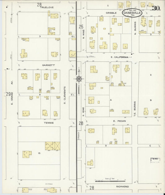 Sanborn Fire Insurance Map from Gainesville, Cooke County, Texas (1913), Sheet #0030 - Historic Sanborn Fire Insurance Map Print, vintage old map wall art, antique decor, genealogy gift, Texas Texas map