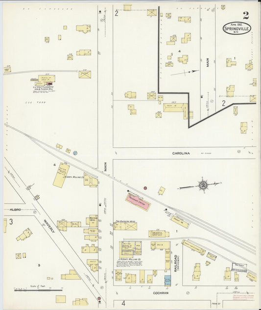 Sanborn Fire Insurance Map from Springville, Erie County, New York (1912), Sheet #0002 - Historic Sanborn Fire Insurance Map Print, vintage old map wall art, antique decor, genealogy gift, New York New York map
