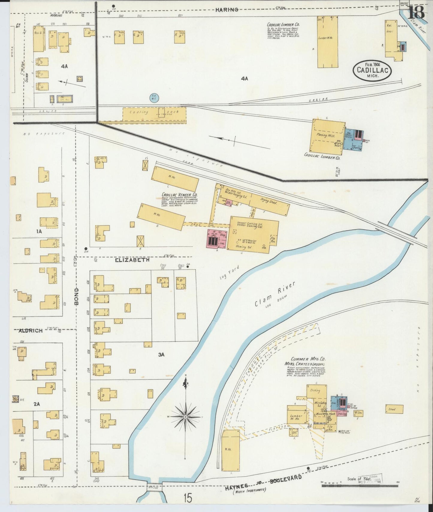 Sanborn Fire Insurance Map from Cadillac, Wexford County, Michigan (1906), Sheet #0018 - Complete Map Set gallery image, historic Sanborn map, vintage wall art, Michigan Michigan