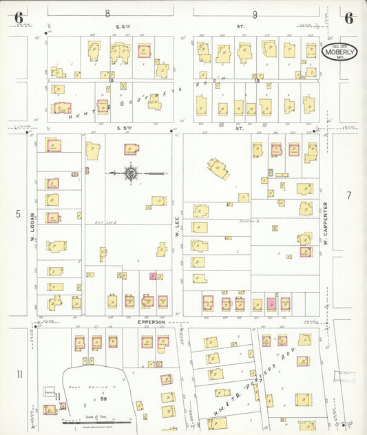 Sanborn Fire Insurance Map from Moberly, Randolph County, Missouri (1923), Sheet #0006 - Historic Sanborn Fire Insurance Map Print, vintage old map wall art, antique decor, genealogy gift, Missouri Missouri map