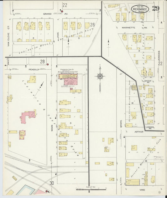 Sanborn Fire Insurance Map from Menominee, Menominee County, Michigan (1913), Sheet #0029 - Historic Sanborn Fire Insurance Map Print, vintage old map wall art, antique decor, genealogy gift, Michigan Michigan map