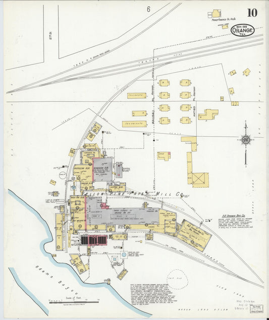 Sanborn Fire Insurance Map from Orange, Orange County, Texas (1919), Sheet #0010 - Historic Sanborn Fire Insurance Map Print, vintage old map wall art, antique decor, genealogy gift, Texas Texas map