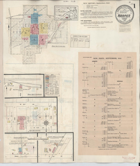Sanborn Fire Insurance Map from Harper, Harper County, Kansas (1943), Sheet #0001 - Complete Map Set gallery image, historic Sanborn map, vintage wall art, Kansas Kansas