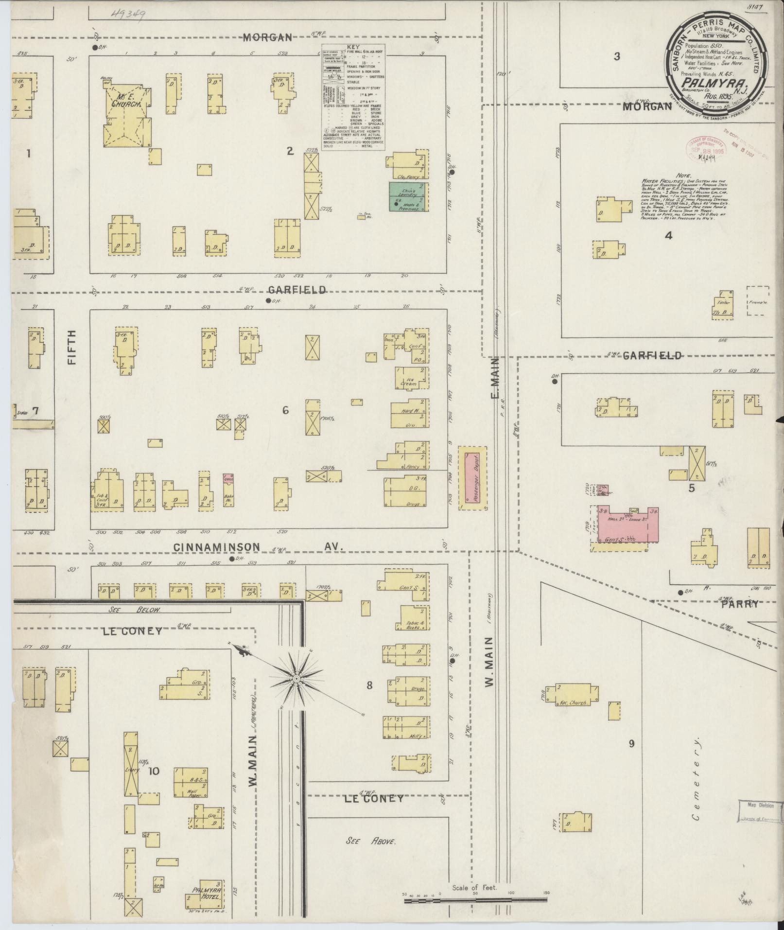Sanborn Fire Insurance Map from Palmyra, Burlington County, New Jersey. (1895) – Historic Sanborn Fire Insurance Map Print