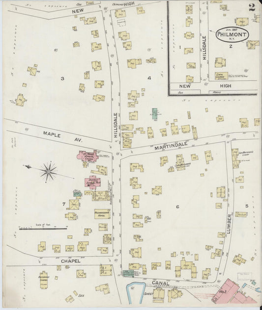 Sanborn Fire Insurance Map from Philmont, Columbia County, New York (1887), Sheet #0002 - Historic Sanborn Fire Insurance Map Print, vintage old map wall art, antique decor, genealogy gift, New York New York map